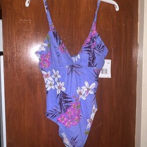 Liz Claiborne Blue Lavender Purple Floral One Piece Swimsuit Size 14